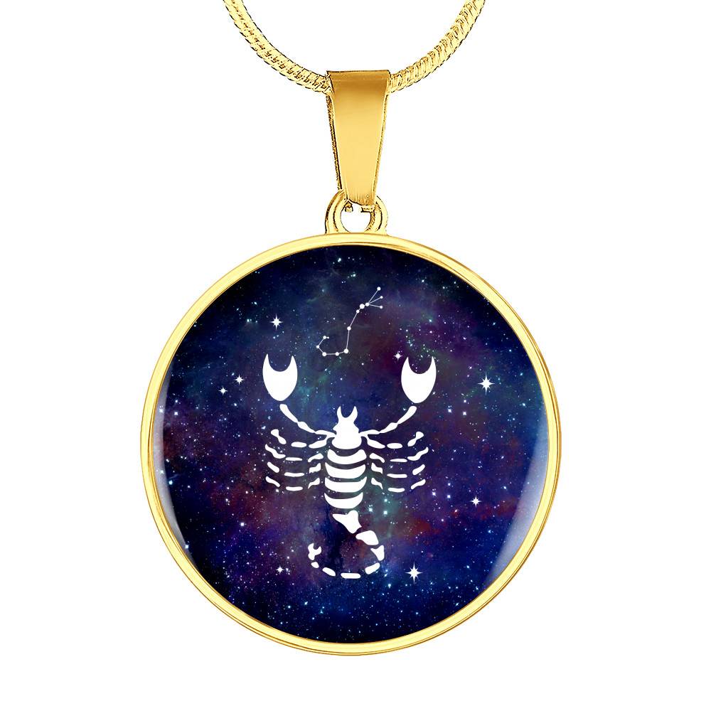 Scorpio Zodiac Symbol Circle Pendant Necklace - 12 Zodiac Horoscope Jewelry - Circle Luxury Necklace (Gold Plated)