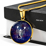 Scorpio Zodiac Symbol Circle Pendant Necklace - 12 Zodiac Horoscope Jewelry - Circle Luxury Necklace (Gold Plated)
