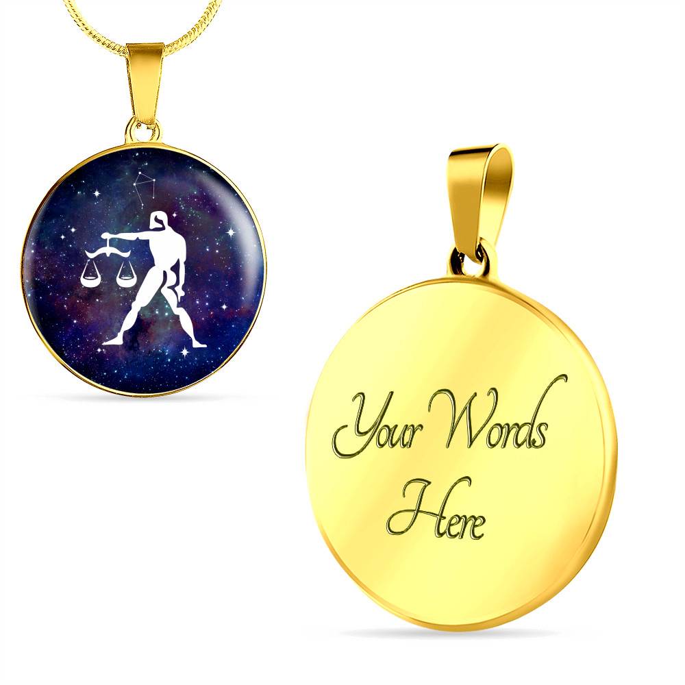 Libra Zodiac Symbol Circle Pendant Necklace - 12 Zodiac Horoscope Jewelry - Circle Luxury Necklace (Gold Plated)
