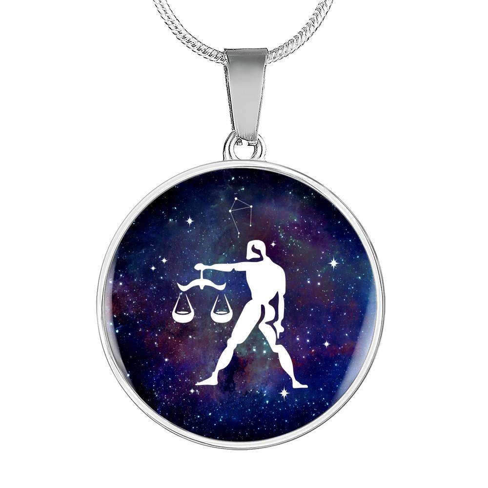 Libra Zodiac Symbol Circle Pendant Necklace - 12 Zodiac Horoscope Jewelry - Circle Luxury Necklace (Silver)