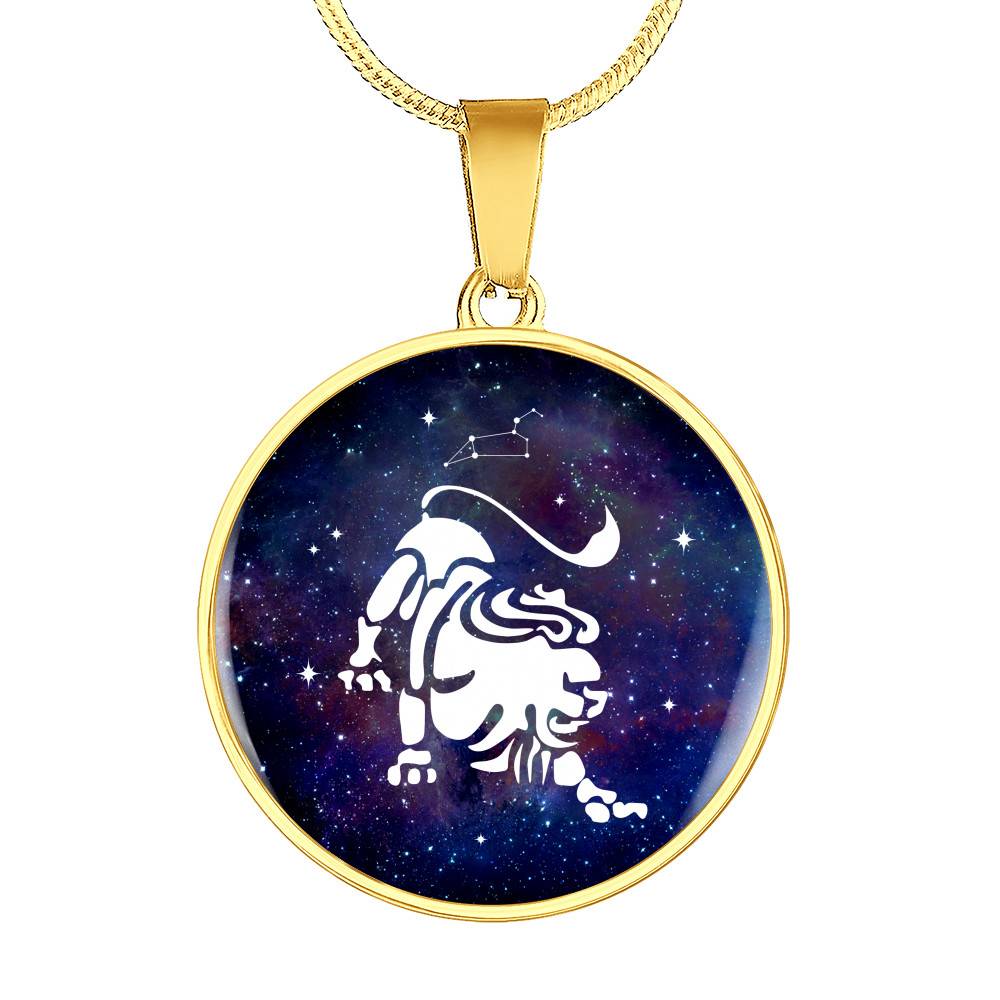 Leo Zodiac Symbol Circle Pendant Necklace - 12 Zodiac Horoscope Jewelry - Circle Luxury Necklace (Gold Plated) Leo Zodiac Symbol Circle Pendant Necklace - 12 Zodiac Horoscope Jewelry - Circle Luxury Necklace (Gold Plated)