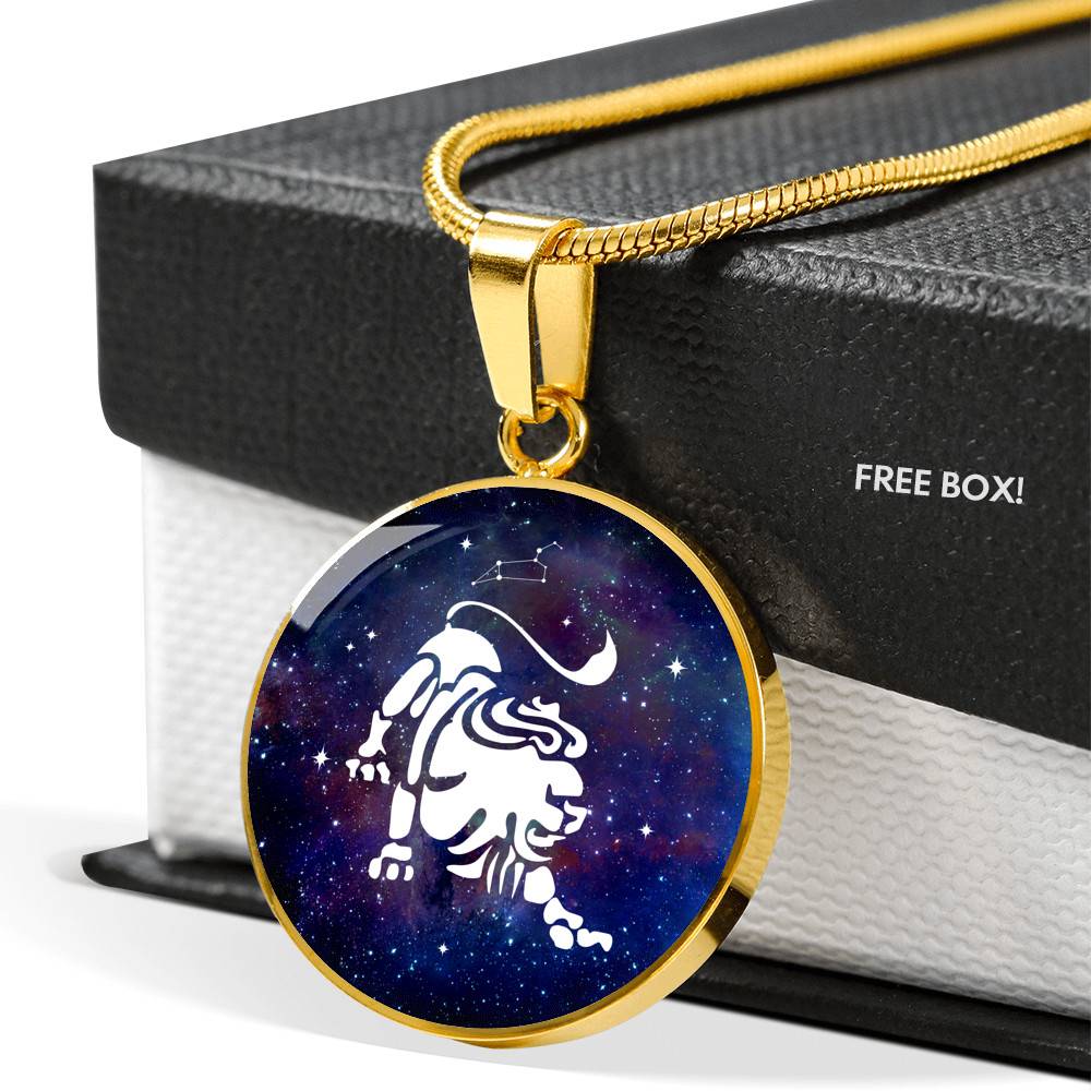 Leo Zodiac Symbol Circle Pendant Necklace - 12 Zodiac Horoscope Jewelry - Circle Luxury Necklace (Gold Plated) Leo Zodiac Symbol Circle Pendant Necklace - 12 Zodiac Horoscope Jewelry - Circle Luxury Necklace (Gold Plated)