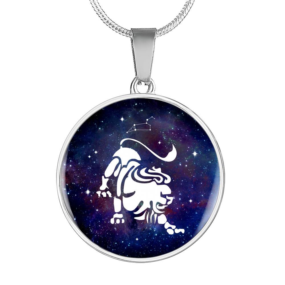 Leo Zodiac Symbol Circle Pendant Necklace - 12 Zodiac Horoscope Jewelry - Circle Luxury Necklace (Silver) Leo Zodiac Symbol Circle Pendant Necklace - 12 Zodiac Horoscope Jewelry - Circle Luxury Necklace (Silver)