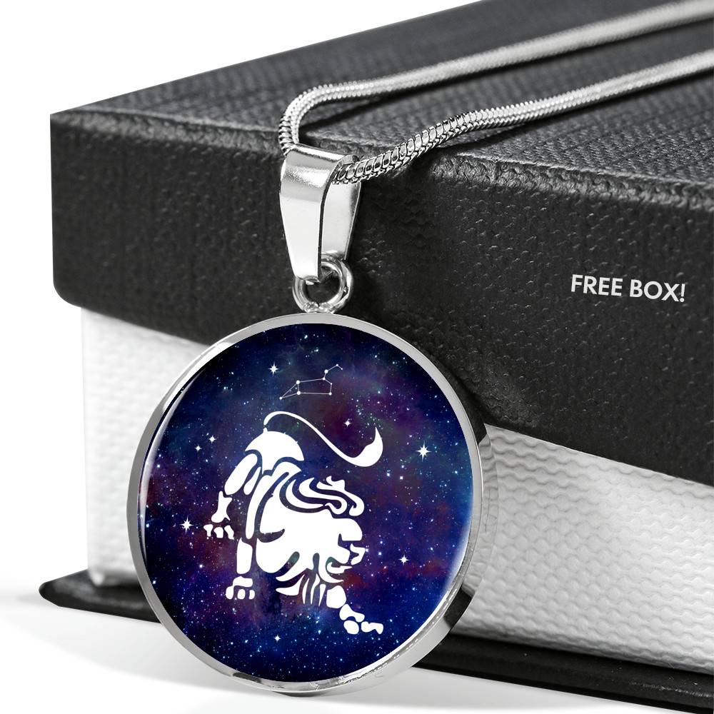 Leo Zodiac Symbol Circle Pendant Necklace - 12 Zodiac Horoscope Jewelry - Circle Luxury Necklace (Silver) Leo Zodiac Symbol Circle Pendant Necklace - 12 Zodiac Horoscope Jewelry - Circle Luxury Necklace (Silver)