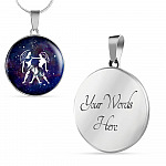 Gemini Zodiac Symbol Circle Pendant Necklace - 12 Zodiac Horoscope Jewelry - Circle Luxury Necklace (Silver)