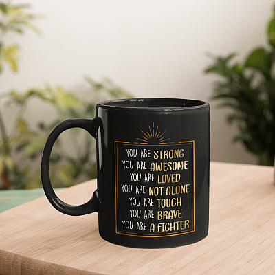 Alternative view of You Are Strong You Are Brave Coffee Mug - Beer Stein - Water Bottle - Color Mug - You Are A Fighter Gift