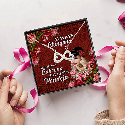 Alternative view of Mexico Girl Always Chingona Sometimes Cabrona but Never Pendeja Infinity Heart Pendant Necklace