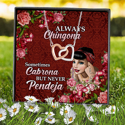 Alternative view of Mexico Girl Always Chingona Sometimes Cabrona but Never Pendeja Interlocking Hearts Pendant Necklace