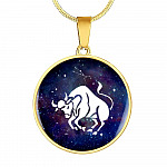 Taurus Zodiac Symbol Circle Pendant Necklace - 12 Zodiac Horoscope Jewelry - Circle Luxury Necklace (Gold Plated)