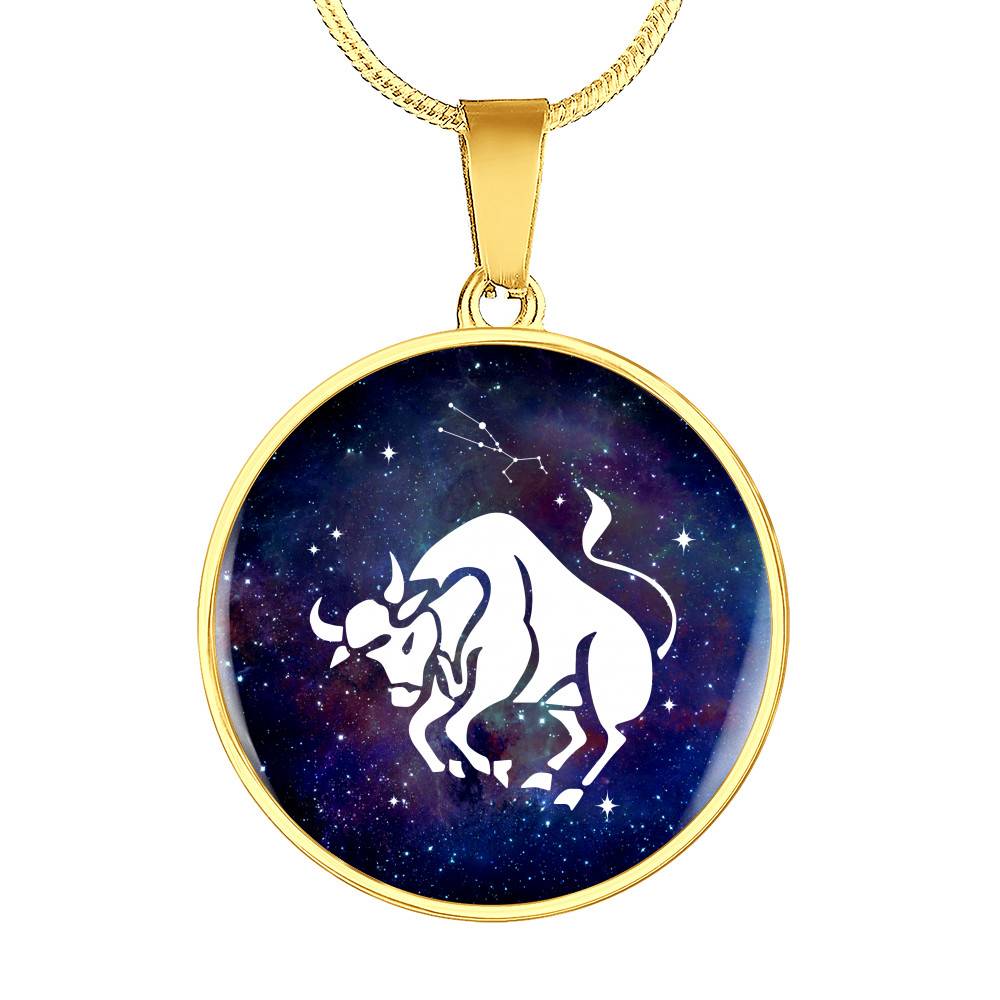 Taurus Zodiac Symbol Circle Pendant Necklace - 12 Zodiac Horoscope Jewelry - Circle Luxury Necklace (Gold Plated)