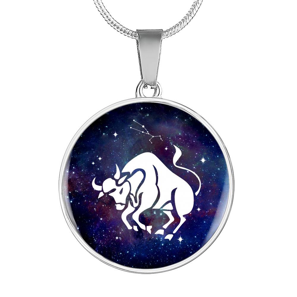 Taurus Zodiac Symbol Circle Pendant Necklace - 12 Zodiac Horoscope Jewelry - Circle Luxury Necklace (Silver)