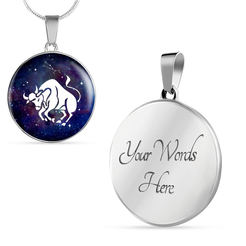 Taurus Zodiac Symbol Circle Pendant Necklace - 12 Zodiac Horoscope Jewelry - Circle Luxury Necklace (Silver)