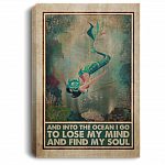 Vintage and into the Ocean I Go to Lose My Mind and Find My Soul Wrapped Framed Canvas Prints - Unframed Poster, White, 0.75'' Framed Canvas