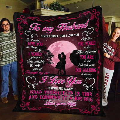 Alternative view of Silhouette Couple With The Moon to My Husband Never Forget I Love You Fleece Blanket