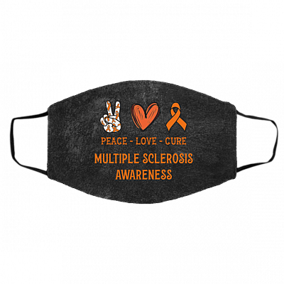Multiple Sclerosis Awareness Peace Love Cure Washable Reusable Custom Printed Cloth Face Mask Cover, White, Cloth Face Cover – Medium/Large