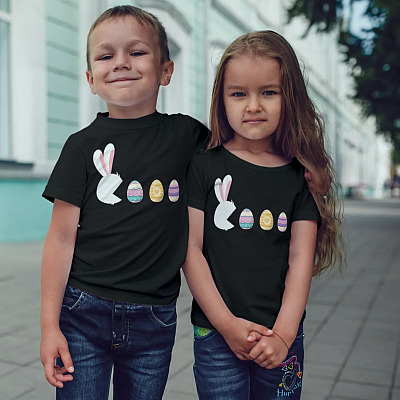 Alternative view of Happy Easter Day Bunny Eggs Youth Tee