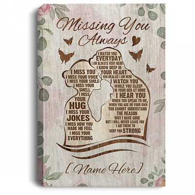 Personalized Missing You Always Husband And Wife Floral Memorial Framed Canvas - Unframed Poster, White, 0.75'' Framed Canvas