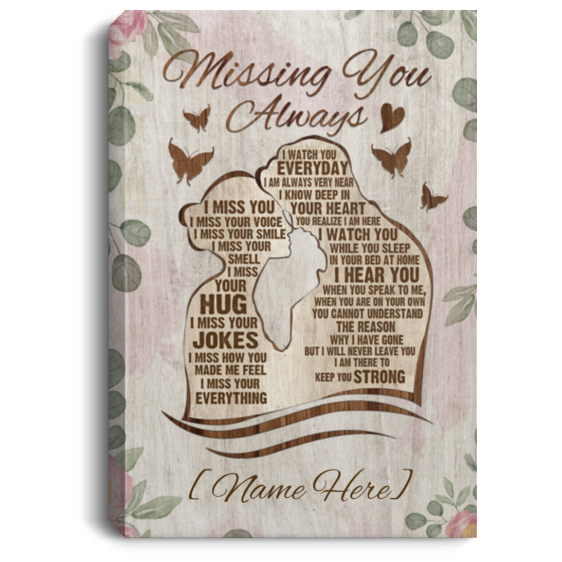 Personalized Missing You Always Husband And Wife Floral Memorial Framed Canvas - Unframed Poster, White, 0.75'' Framed Canvas