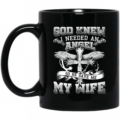 God Knew I Needed An Angel Ceramic Coffee Mug-Beer Stein-Water Bottle-Color Changing Mug, Black, 11 oz. Black Mug