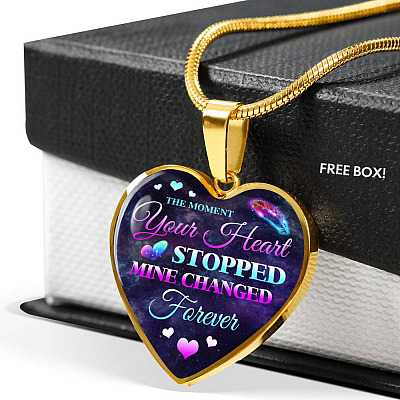 The Moment Your Heart Stopped Mine Changed Forever in Loving Memory Gift Heart Pendant Necklace - Heart Luxury Necklace (Gold Plated)