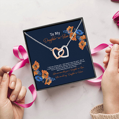 Alternative view of To My Daughter In Law I Did Not Choose You That Honor Was My Son's Joined Interlocking Hearts Pendant Necklace