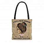 Vintage a Well-Read Woman Is a Dangerous Creature All Over Print Tote Bag - Reusable Grocery Shopping Bag