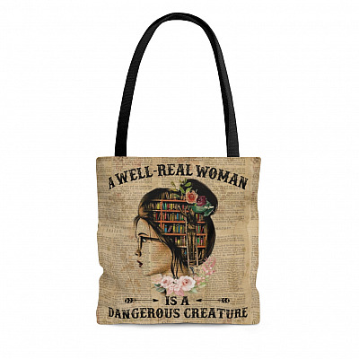 Vintage a Well-Read Woman Is a Dangerous Creature All Over Print Tote Bag - Reusable Grocery Shopping Bag