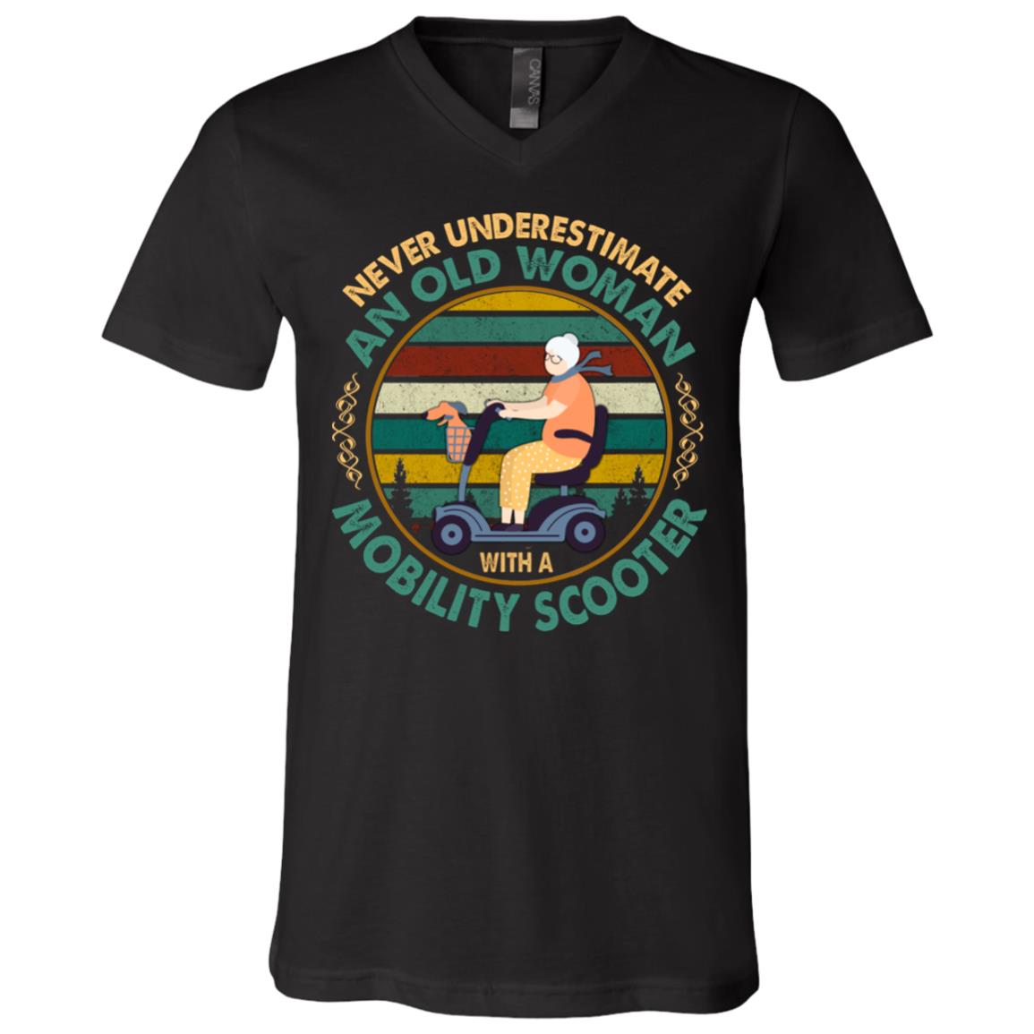 Underestimate An Old Woman, Black, V-Neck T-Shirt