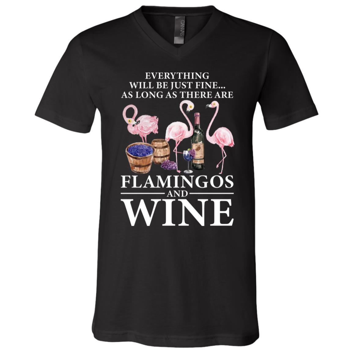Flamingos And Wine, Black, V-Neck T-Shirt