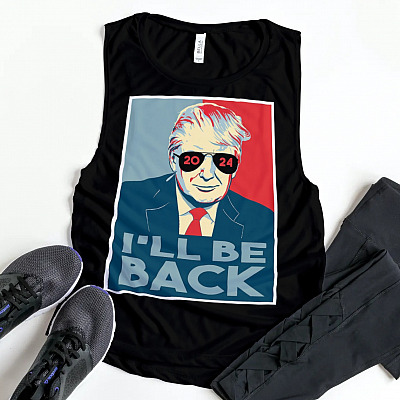 Alternative view of I'll Be Back 2024 Trump Cotton Tank Top Tee - Ladies Racerback Tank