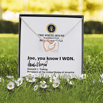Joe You Know I Won Funny Trump White House Note 2021 Joined Interlocking Hearts Pendant Necklace
