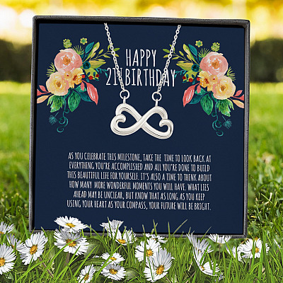 Alternative view of Happy 21st Birthday Your Future Will Be Bright Infinity Heart Pendant Necklace