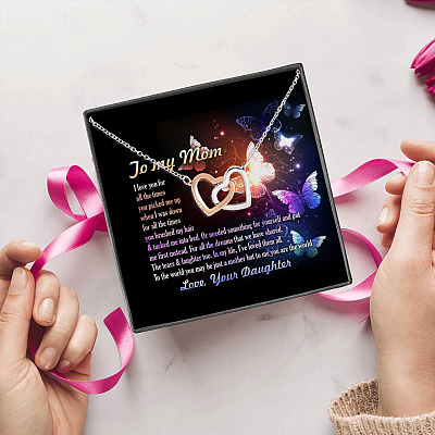 To My Mom I Love You For All The Times Interlocking Hearts Pendant Necklace   - Gift For Mom On Mother's Day