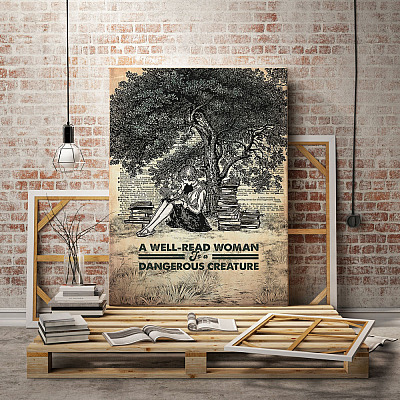 Alternative view of A Well-Read Woman Is A Dangerous Creature Framed Canvas Prints Unframed Poster – Funny Bookworm Meme Wall Art