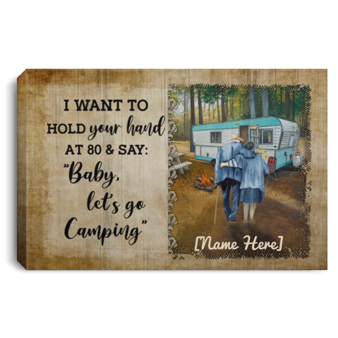 I Want To Hold Your Hand At 80 Camping Personalized Canvas, White, 0.75'' Framed Canvas