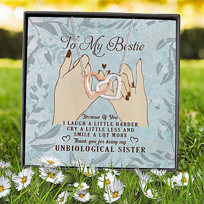 To My Hand In Hand Bestie Laugh Cry Smile For Being My Unbiological Soul Sister Interlocking Hearts Necklace