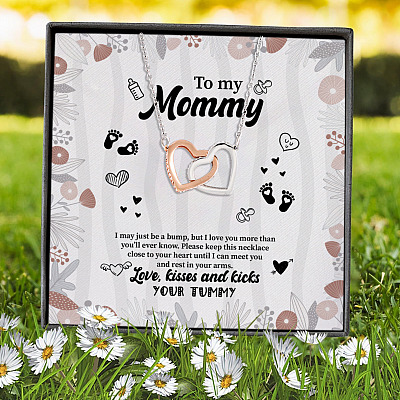 To My Mommy Soon To Be From Your Baby Bump Newborn New Mom Quotes Interlocking Hearts Message Card Necklace