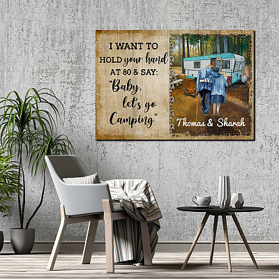 Alternative view of Personalized I Want Hold Your Hand At 80s Let's Go Camping Canvas Poster - Go Camping Partner Couple Wall Art