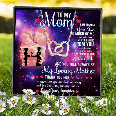 To My Mom I Am Because You Are So Much Of Me From Daughter Quotes Interlocking Hearts Message Card Necklace