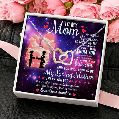 Alternative view of To My Mom I Am Because You Are So Much Of Me From Daughter Quotes Interlocking Hearts Message Card Necklace