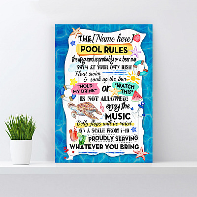 Alternative view of The Sea Turtle's Pool Rules Summer Vibes Personalized Canvas - Family Swimming Pool Rules Customized Sign Art