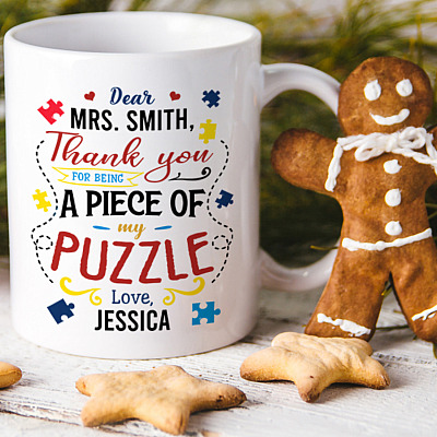 Alternative view of Personalized Thank You For Being A Piece Of My Puzzle Ceramic Coffee Mug - Water Bottle - Color Changing Mug