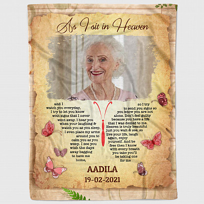 Alternative view of Personalized Photo As I Sit In Heaven And I Watch You Everyday Fleece Blanket - Mink Sherpa Blanket