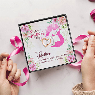 Alternative view of Happy Mother's Day to My Mother to The World You May Be Just a Mother Interlocking Hearts Pendant Necklace