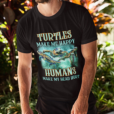 Alternative view of Turtles Make Me Happy Humans Make My Head Hurt T-Shirt - Blue Sea Turtles Lover T-Shirt