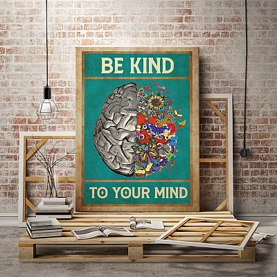 Alternative view of Vintage Be Kind To Your Mind Brain Framed Canvas - Inspirational Quote Unframed Poster