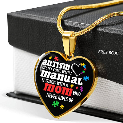 Autism Doesn't Come With A Manual Mom Heart Pendant Necklace - Heart Luxury Necklace (Gold Plated)