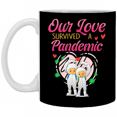 Our Love Survived A Pandemic Coffee Mug - Beer Stein - Water Bottle - Color Changing Mug - Couple Quarantined Mug, Black, 11 oz. White Mug