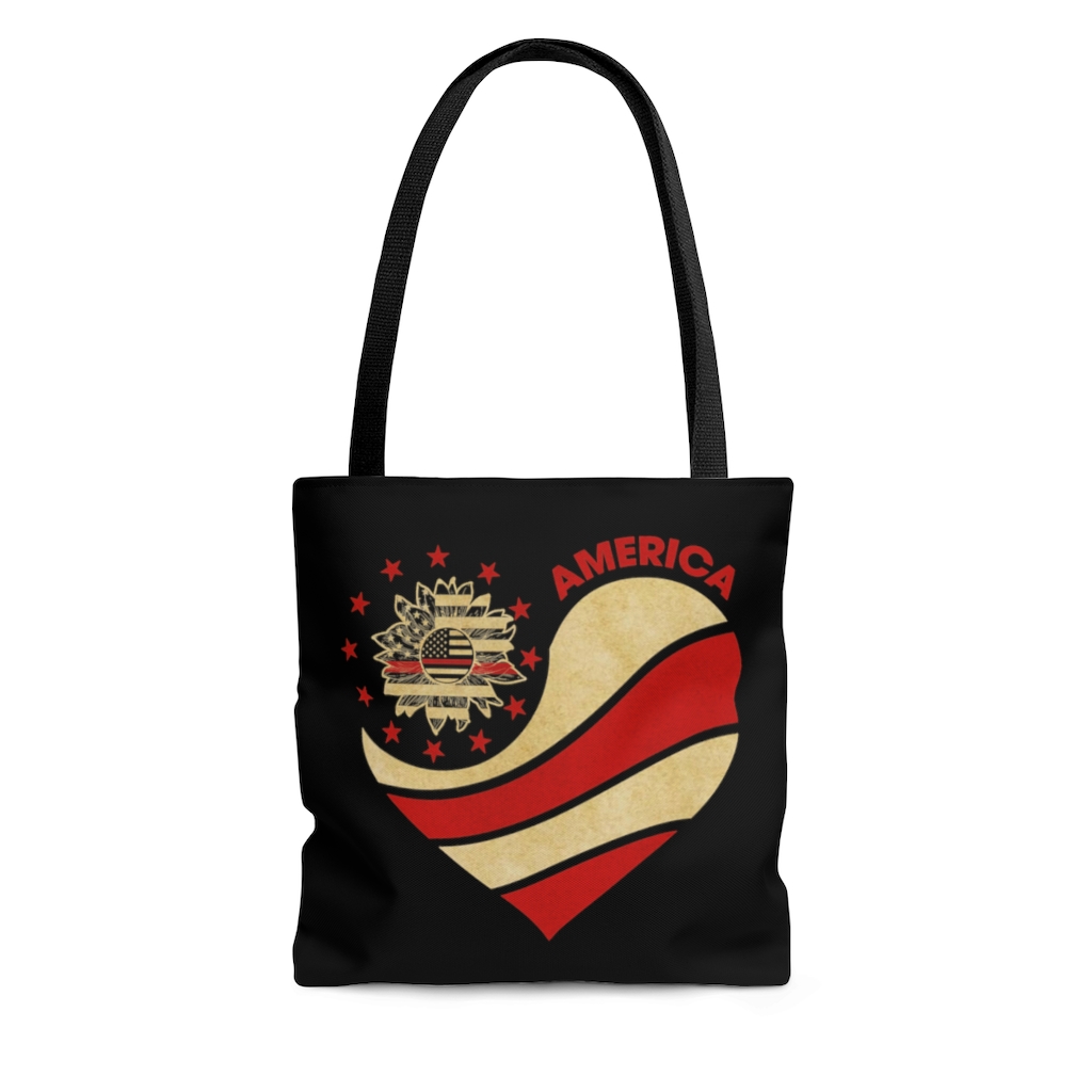 American Flag Firefighter All Over Print Tote Bag - Shoulder Bag - Reusable Grocery Shopping Bag, ,