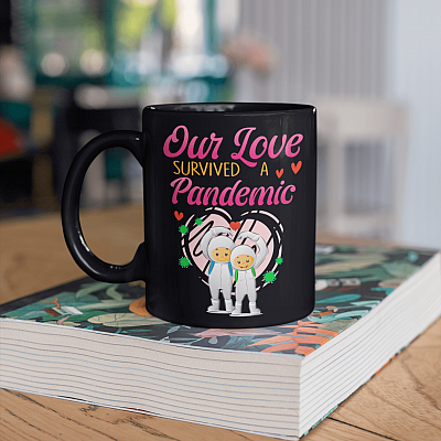 Alternative view of Our Love Survived A Pandemic Coffee Mug - Beer Stein - Water Bottle - Color Changing Mug - Couple Quarantined Mug